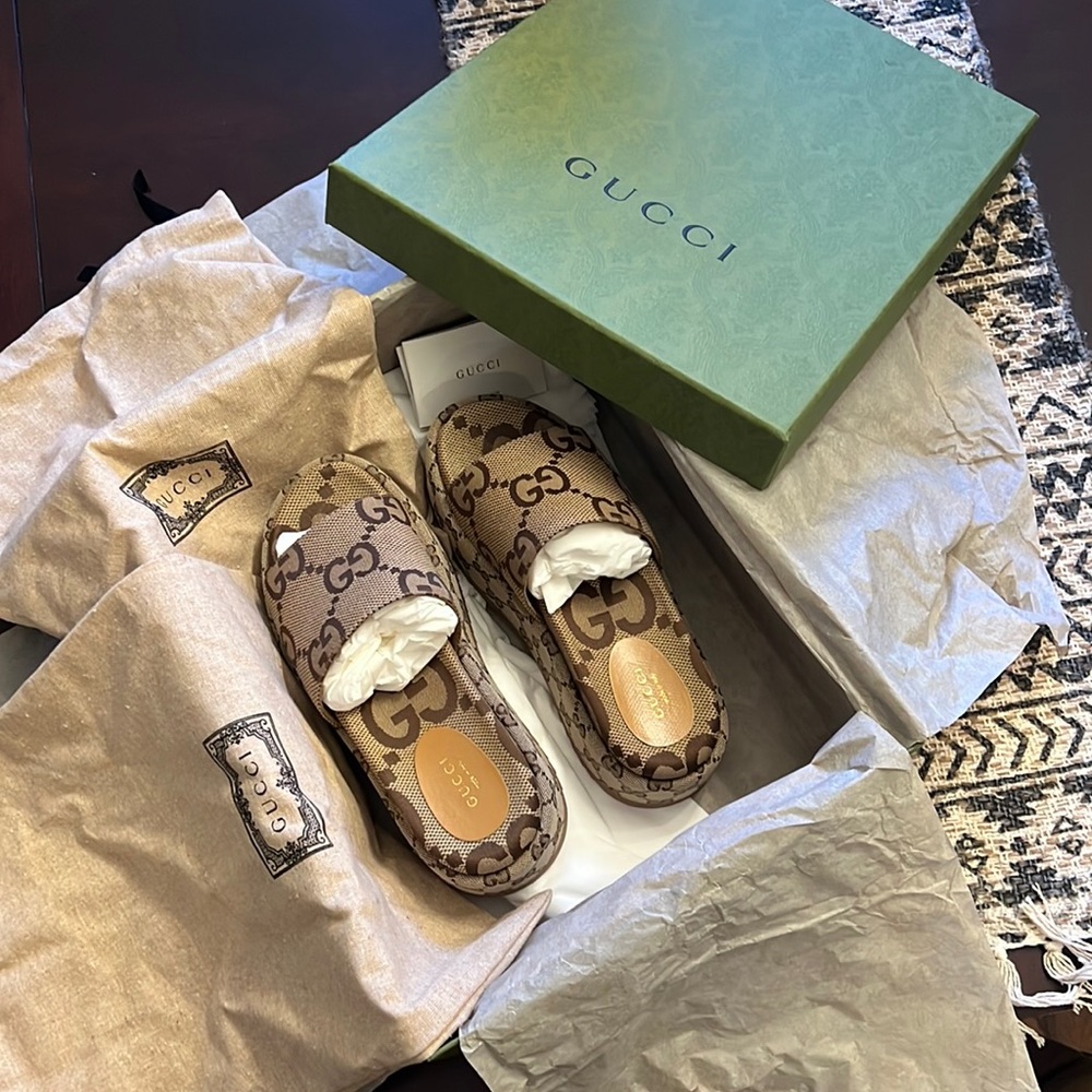 Gucci Brown Monogram Sandals